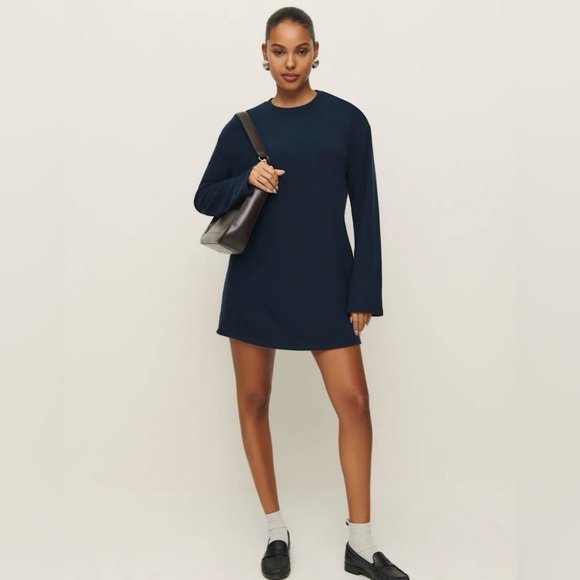 Reformation Jamie Knit Sweater Mini Dress - Long Sleeve, Navy, Small - Picture 2 of 7